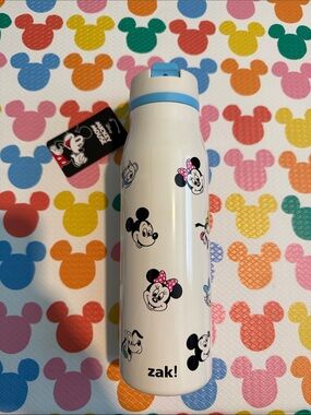 NWT*Zak! Disney Minnie & Mickey Stainless Water Bottle - White with Blue Accents